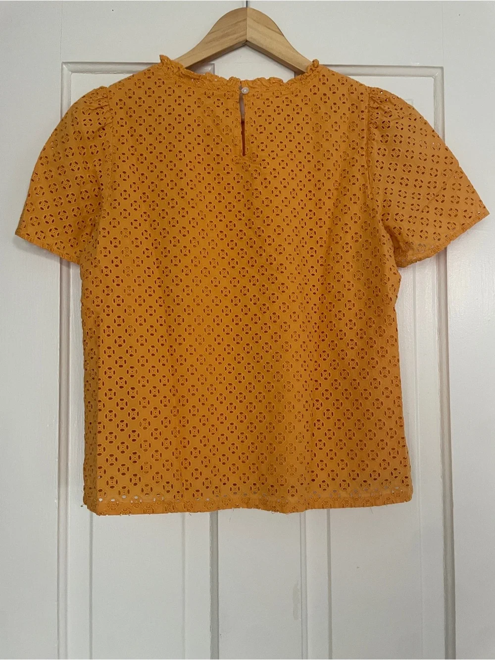 J.Crew Eyelet Puff-Sleeve Top Blouse Marigold Orange / Saffron Yellow Size M